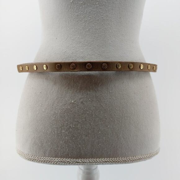 Women's Brown Leather Fashion Button Belt Dress Snap Button Gold Tone One Size - Picture 1 of 12